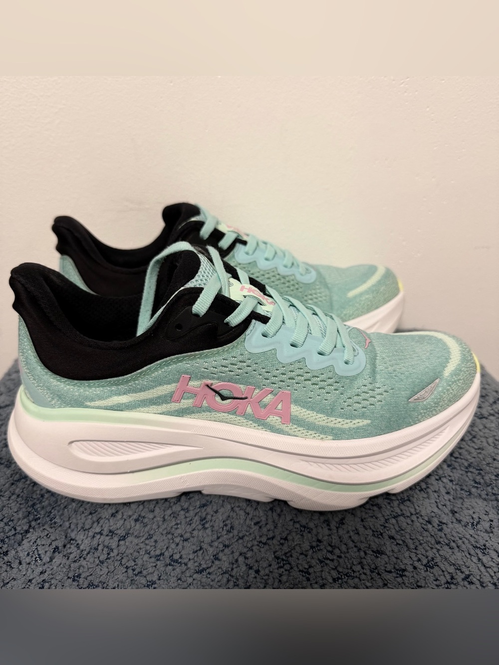 Hoka bondy 9 Women's Mint and Pink Cushioned Running Sneakers